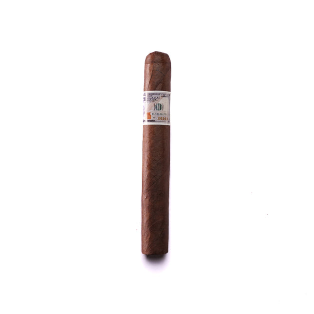 Cigar with a label on a white background