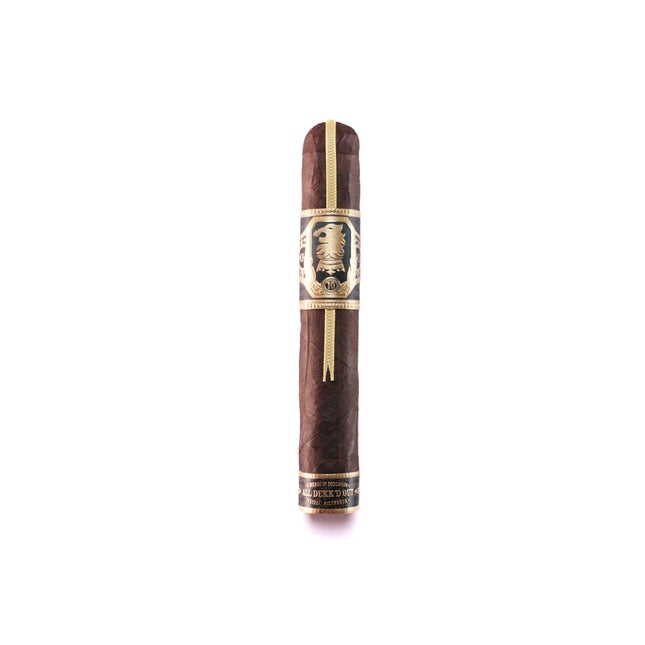 Cigar with a brand label on a white background