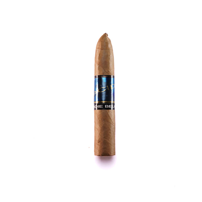 Cigar with a blue band on a white background