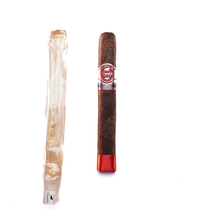 Cigar and unlit cigarette on a white background