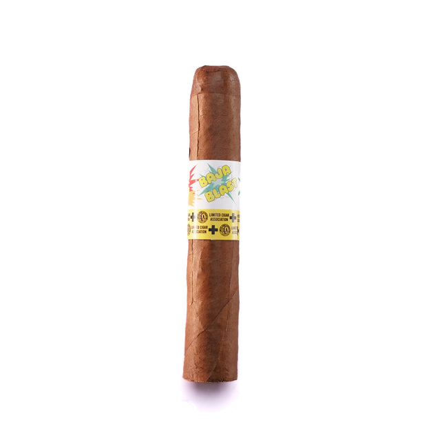 Cigar with a label on a white background