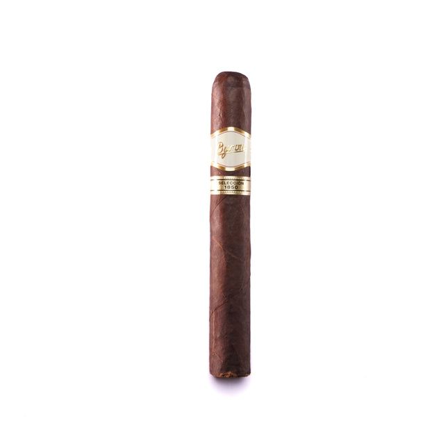 Cigar with a gold band on a white background