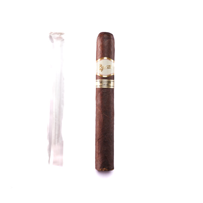 Cigar with a plastic wrapper on a white background