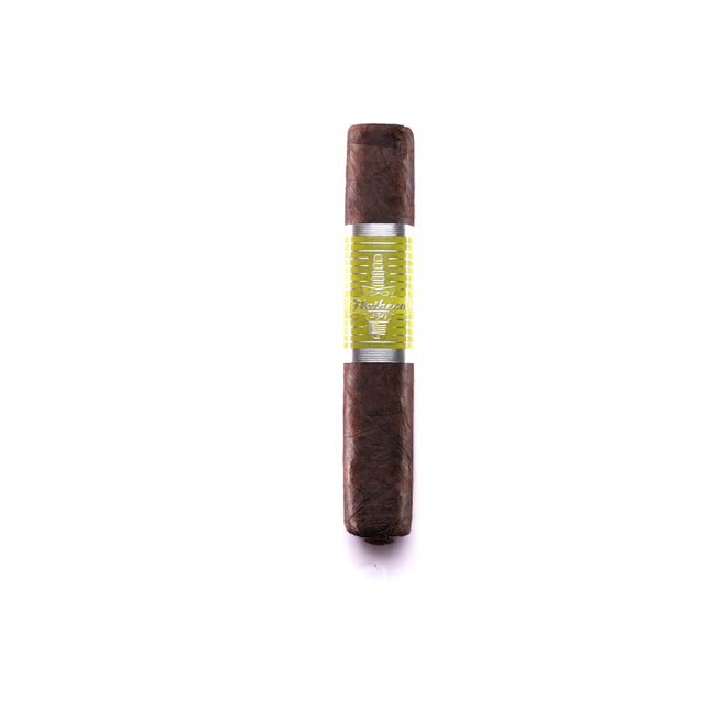 Cigar with a green label on a white background