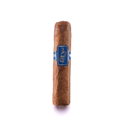 Cigar with a blue label on a white background