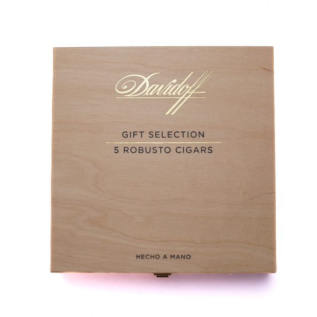 Wooden box of Davidoff cigars on a white background