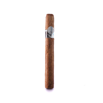 Cigar with a silver band on a white background