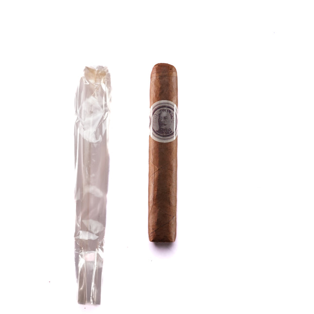 Cigar and its packaging on a white background