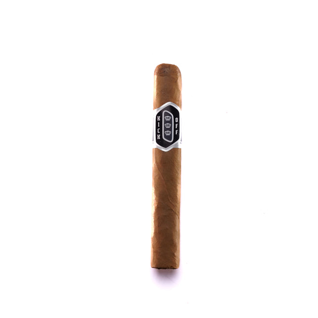 Cigar with a label on a white background