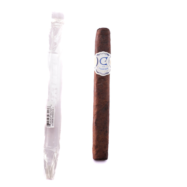 Cigar with a plastic wrapper on a white background