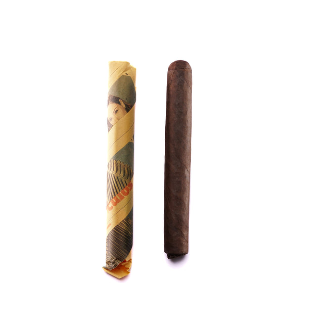 Cigar and its packaging on a white background