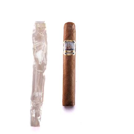 Cigar and its packaging on a white background