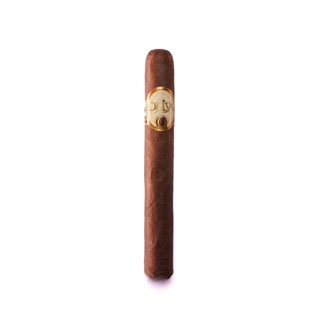 Cigar with a gold band on a white background