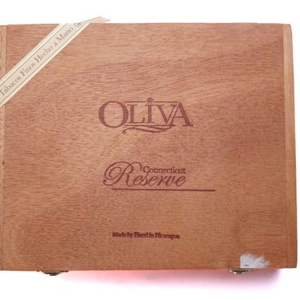 Wooden box with 'Oliva Connecticut Reserve' branding on a white background