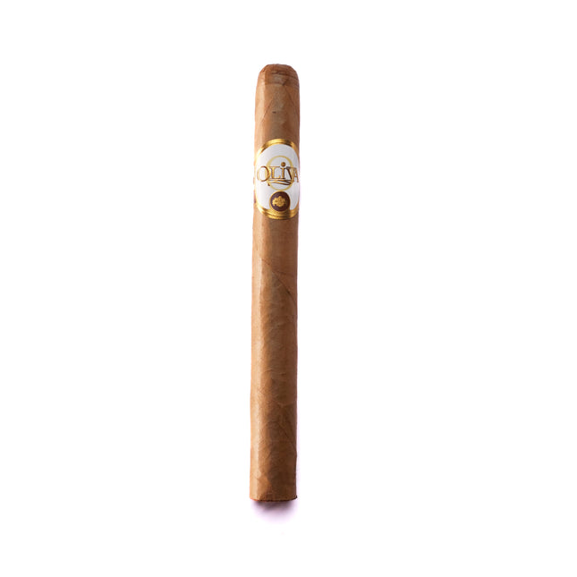 Cigar with a band on a white background