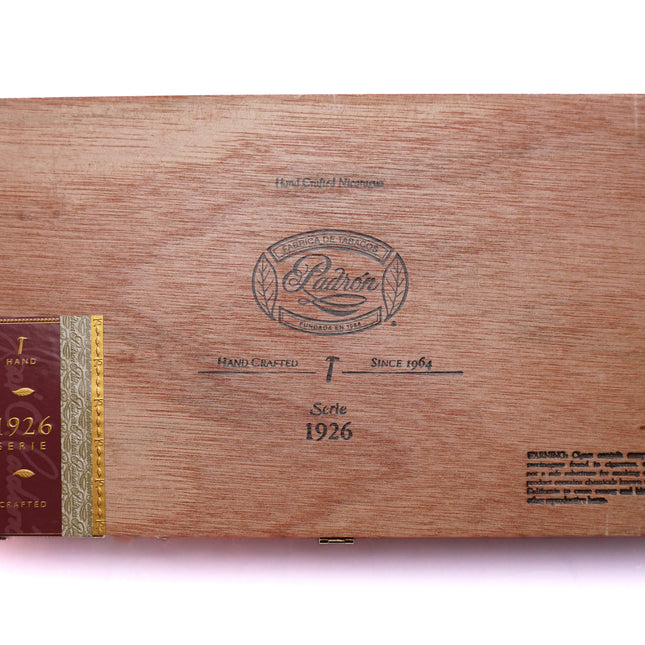 Wooden cigar humidor with brand logo and text on a white background