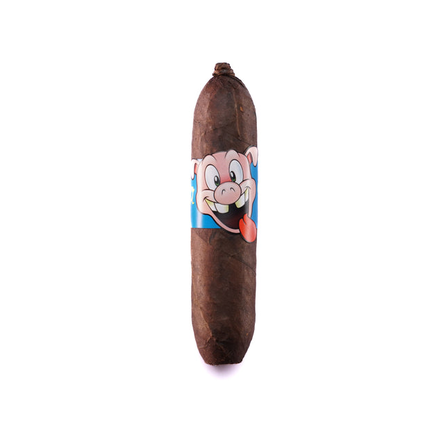 Cigar with a cartoon character label on a white background
