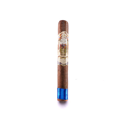 Cigar with a blue tip on a white background