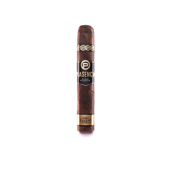 Cigar with a brand label on a white background