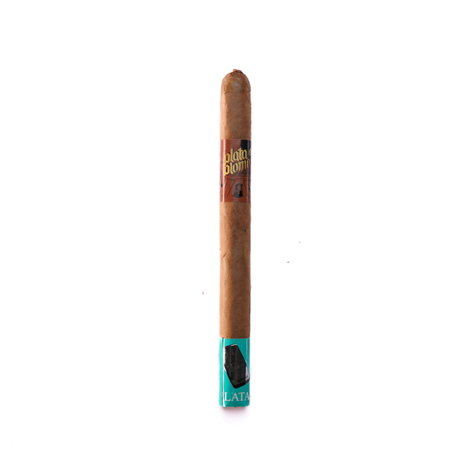 Cigar with a blue band on a white background