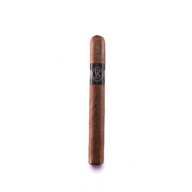 Cigar with a brand label on a white background