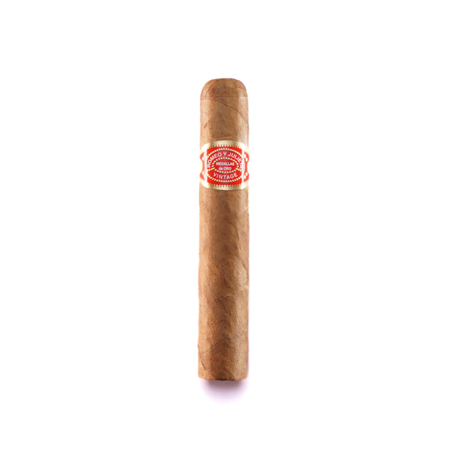 Cigar with a brand label on a white background