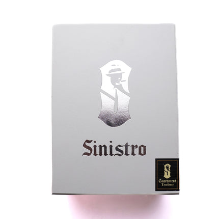 White box with 'Sinistro' branding on a white background