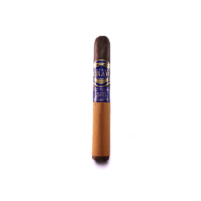 Cigar with a blue band on a white background