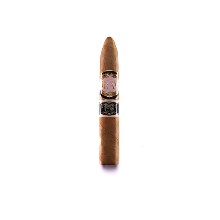 Cigar with a brand label on a white background