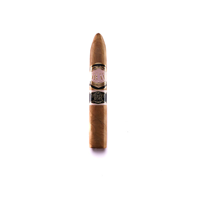 Cigar with a brand label on a white background