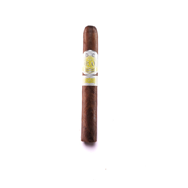 Cigar with a visible label on a white background