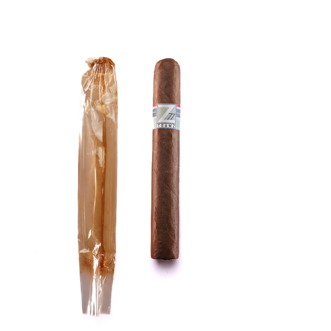Cigar and its packaging on a white background