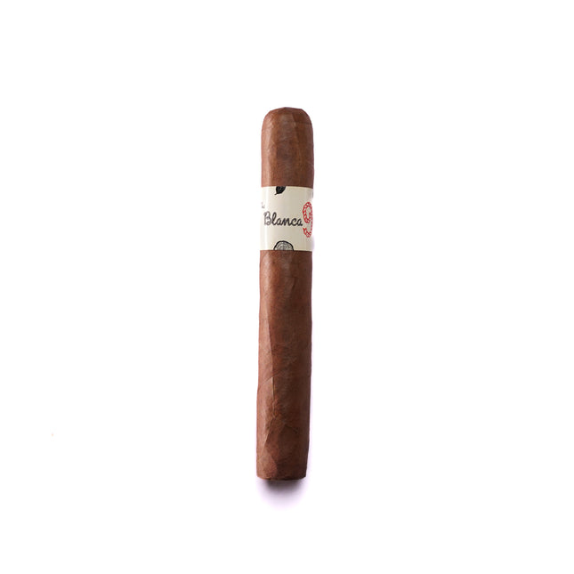 Cigar with a visible label on a white background