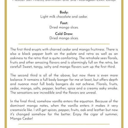Mango Cedar -Taste Card Aged 1.5 Years