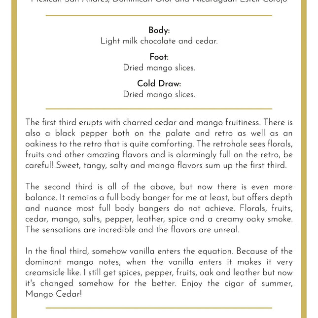 Mango Cedar -Taste Card Aged 1.5 Years