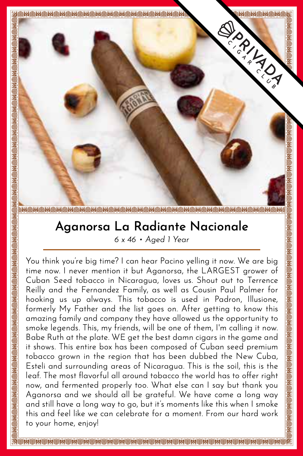 Aganorsa La Radiante Nacionale Taste Card