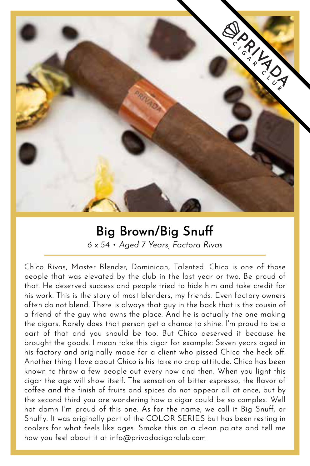 Big Brown /Big Snuff Taste Card