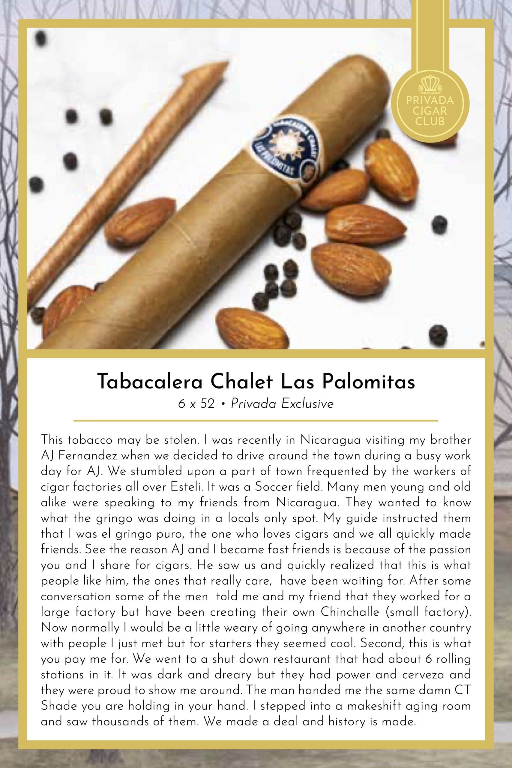 Tabacalera Chalet Las Palomitas Taste Card-6x52 Privada Exclusive