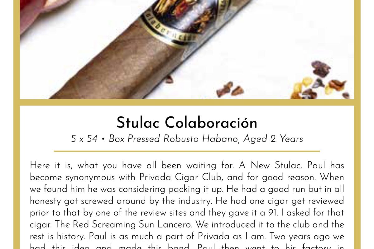 Stulac Colaborocion Taste Card 5x54 Box Pressed Rubusta Hobana Aged 2 Year