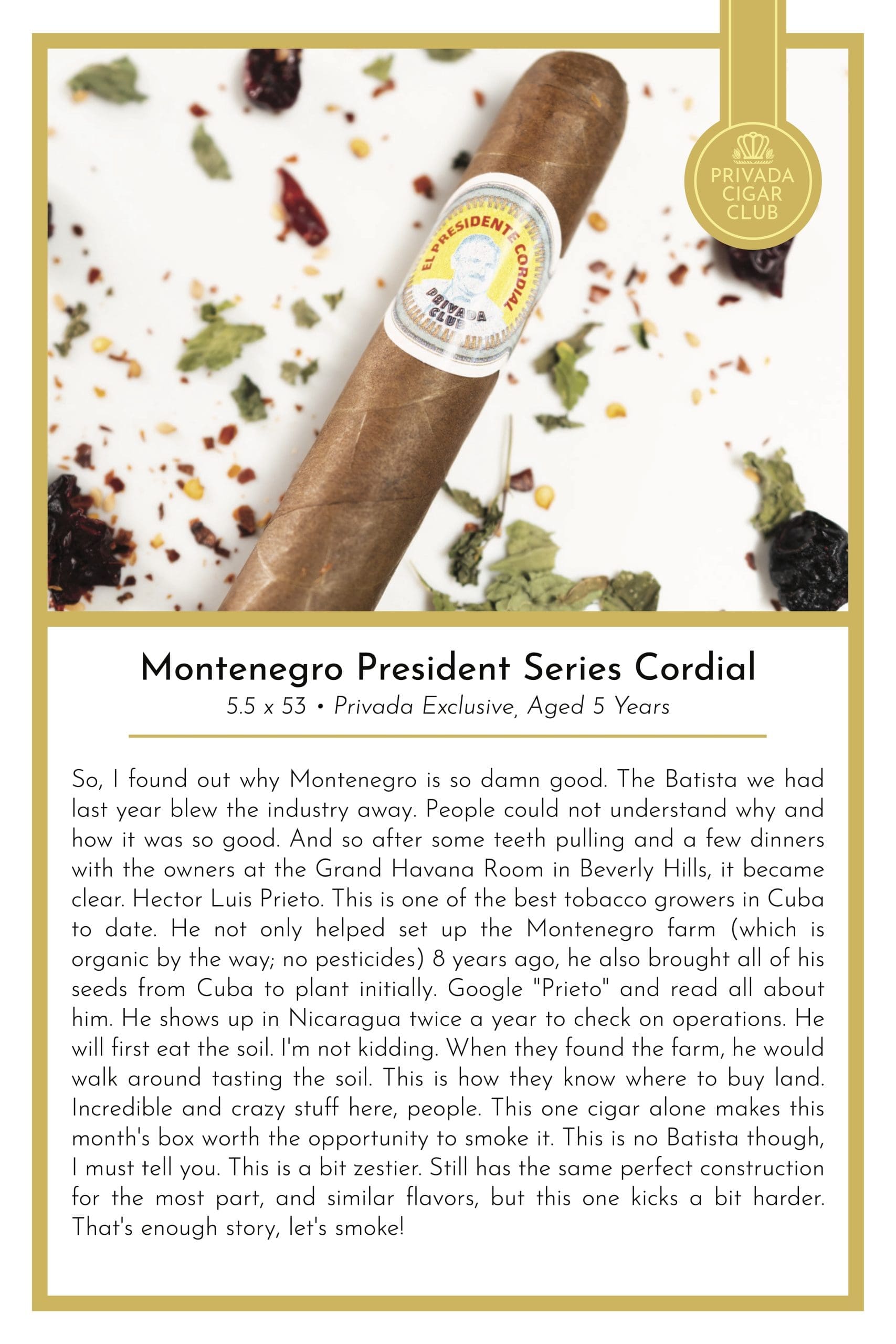 Montnegro President Series Corodial Taste Card