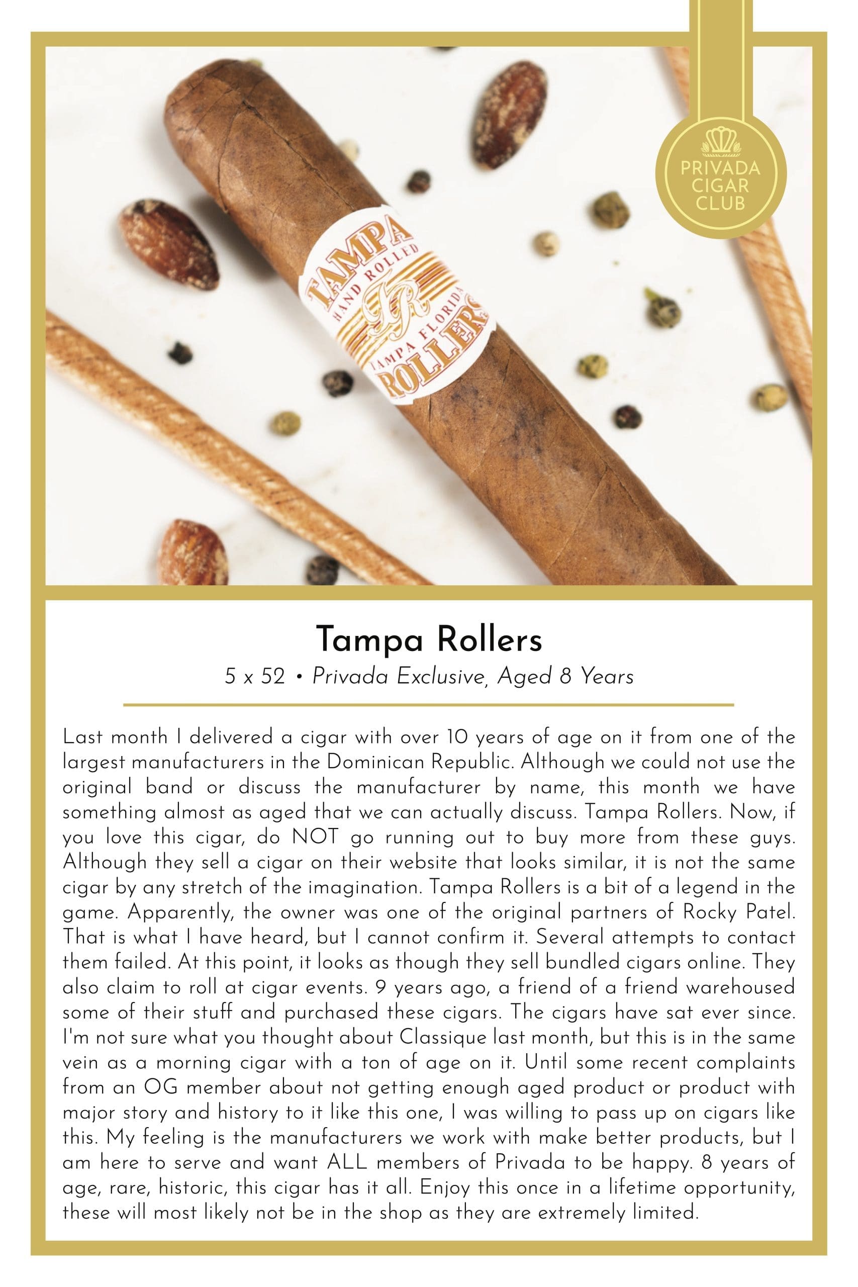 Tampa Rollers Taste Card