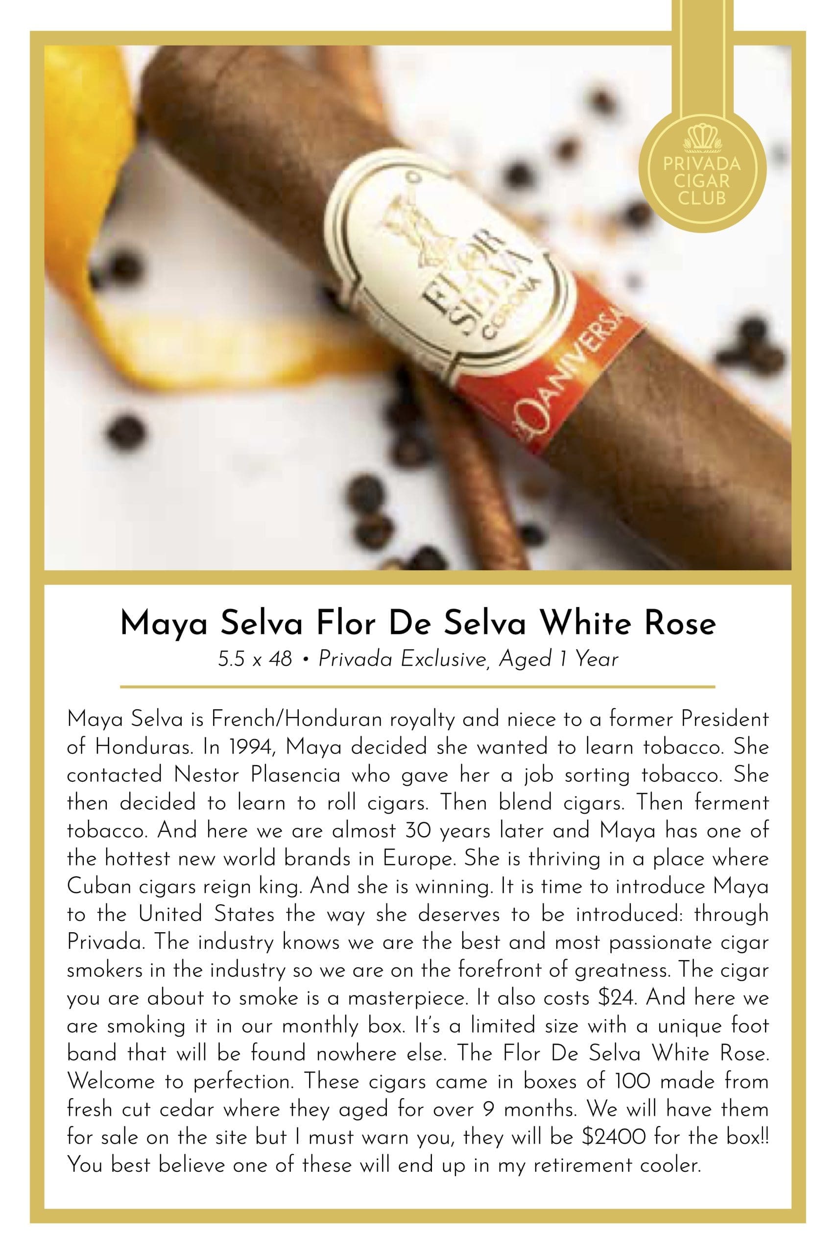 Maya Selva Flor De Selva White Rose Taste Card